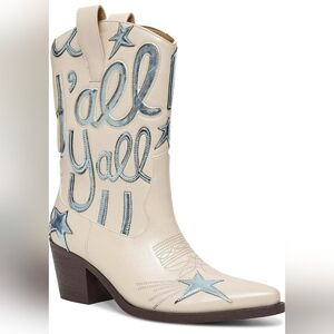 Cream and Blue Western Boots